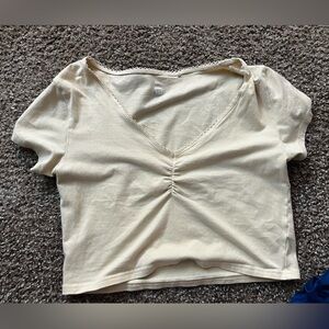 Yellow crop top, V neck line